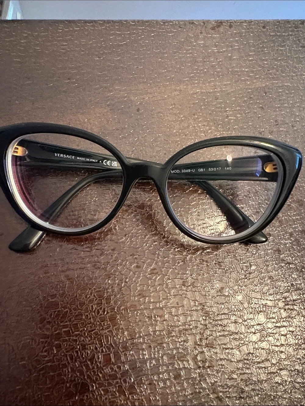 Versace Black Cat-Eye Optical Glasses with Gold Accents